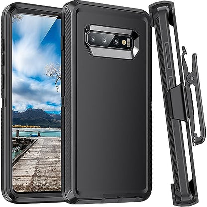 for Galaxy S10 Case,[Without Screen Protector] Belt-Clip Holster Case,Heavy Duty Shockproof 3 Layers Full Bady Protection Cover for Galaxy S10 6.1 inch, Black - color: Belt-Clip Holster Black