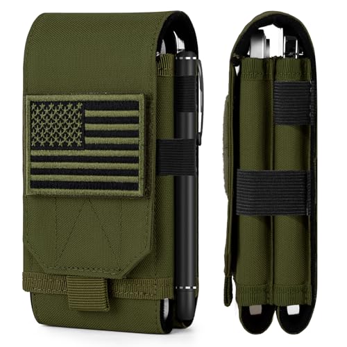 Dual Tactical Phone Pouch Molle Phone Holster Double Capacity Holder Universal Utility EDC Pouch for iPhone 17 Pro Max/17 Pro/16 Pro Max/16 Pro/15 Pro Max/15 - color: Green