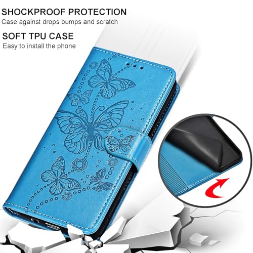 for Samsung Galaxy S10 Wallet case, Blue-Butterfly | 3 Card Holders, Kickstand, Shockproof TPU Shell, PU Leather, Magnetic Closure, Protective Flip Folio Cover, Women - color: 8