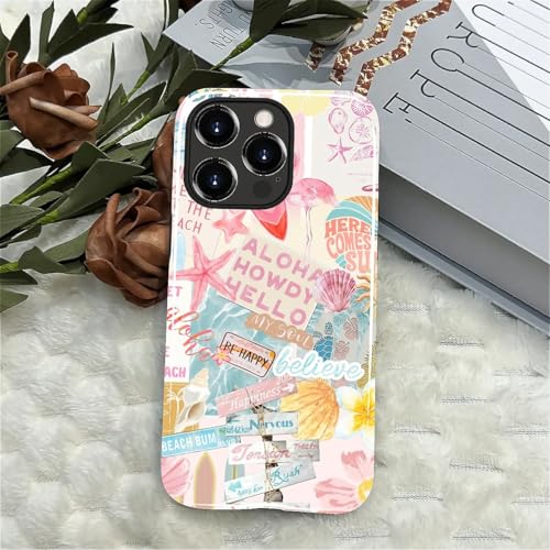 Case Compatible with iPhone 14 Pro, Cute Dual Layer Hybrid Phone Cover, Military Grade Drop Protection, Aesthetic Shockproof Phone Case for Women Girls, Pastel Pink Summer Collage - color: Pastel Pink Summer Collage, size: Iphone 14 Pro