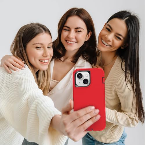 Compatible with iPhone 15, Dual Layer Shockproof Full Body Cover Military Grade Drop Protection Heavy Duty Phone Case for Apple iPhone 15/14/13 6.1 inch (Red/Black) - color: Red/Black