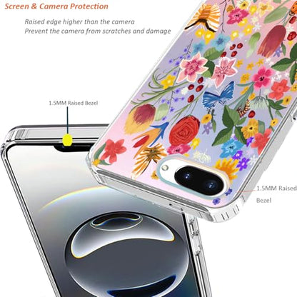 for Google Pixel 9a Case 2025: (Garden) | Slim Clear Matte, Cute Flowers Floral Design, for Girls Women, Rugged TPU Bumper, Shockproof Silicone Cell Phone Cover - color: Garden Rose