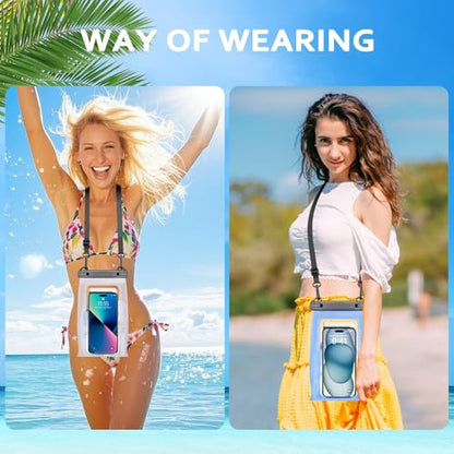PEDVSTY Floating Waterproof Phone Pouch 2 Pack, Double Seals Dry Bags, 7.2" | Large, IPX8 Waterproof Bags, Extra Sealing Layer, Adjustable Lanyard, Fits All Phones, Kayak/Beach/Cruise Travel Essentials - color: White+Blue