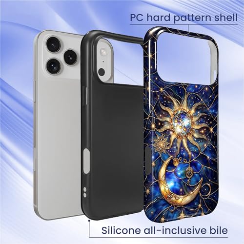 Case Compatible with iPhone 17 Pro Max, Cute Dual Layer Hybrid Phone Cover, Military Grade Drop Protection, Aesthetic Shockproof Phone Case for Women Girls, Galaxy Sun Moon - color: Galaxy Sun Moon, size: Iphone 17 Pro Max