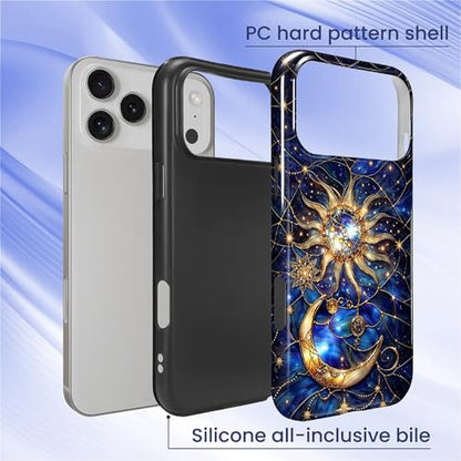 Case Compatible with iPhone 17 Pro Max, Cute Dual Layer Hybrid Phone Cover, Military Grade Drop Protection, Aesthetic Shockproof Phone Case for Women Girls, Galaxy Sun Moon - color: Galaxy Sun Moon, size: Iphone 17 Pro Max