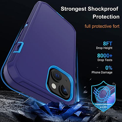 for iPhone 14 Case with 2 Screen Protector,Heavy Duty Shockproof Dropproof Dust Proof Full Body Rugged 3-Layer Military Tough Durable Protective Cover for Apple iPhone 14 6.1" (Blue/Dark) - color: Blue/Dark