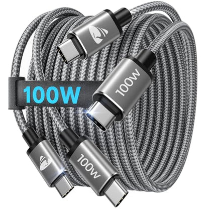 Aioneus USB C to USB C Cable 【6FT 2Pack】 100W USBC to USBC Fast Charging - color: Silver-Gray