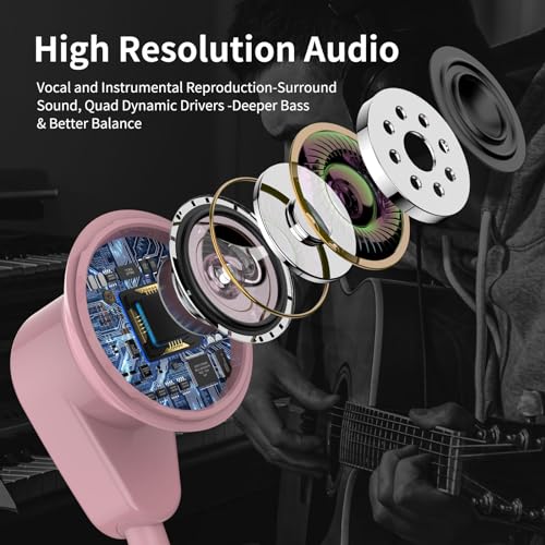 Jelanry 3.5mm Earbuds with Microphone Wired Headphones for Laptop PC, Pink - color: Pink