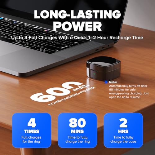 Wireless Charging Case Compatible with Ou-ra Ring Gen 4 Charger, 600mAh Portable Travel Ring Charger Fast Charging Dock with USB-C Cable (Size 10-Black)