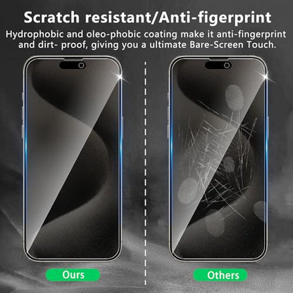 3 Pack Privacy Screen Protector Designed for iPhone 15 Pro Max,Full Coverage Anti-Spy Tempered Glass Film,9H Hardness,Anti-Fingerprint,Bubble Free,Easy to Install - color: iPhone 15 Pro Max FK3