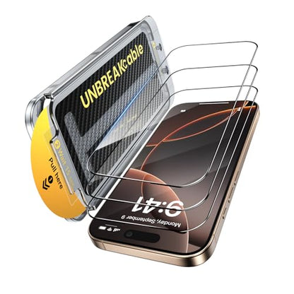 UNBREAKcable 3-Pack Screen Protector for iPhone 16 Pro Max,Tempered Glass | Shatterproof Glass [Easy Install][Auto Dust-Elimination][Bubble-Free][99.99%HD Clear][1:1 Full Coverage] - size: iPhone 16 Pro Max