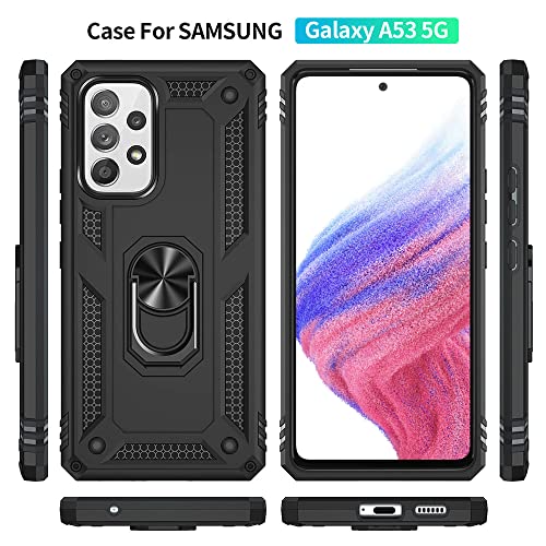 for Samsung A53 5G Case, Galaxy A53 5G Case with HD Screen Protector, [Military Grade 16ft. Drop Tested] Ring Shockproof Protective Phone Case for Samsung Galaxy A53 5G,Black - color: Samsung Galaxy A53 5G Case Black