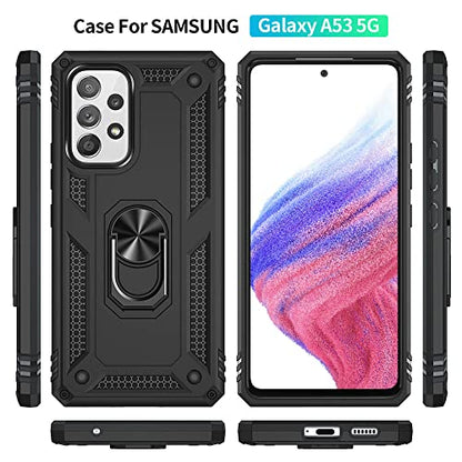 for Samsung A53 5G Case, Galaxy A53 5G Case with HD Screen Protector, [Military Grade 16ft. Drop Tested] Ring Shockproof Protective Phone Case for Samsung Galaxy A53 5G,Black - color: Samsung Galaxy A53 5G Case Black