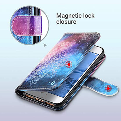 ULAK for iPhone SE 3(2022)/SE(2020)/8/7 Wallet Case Card Holder, Mandala | Premium PU Leather Flip Case with Kickstand Card Slots,RFID Blocking,Wrist Strap, Durable Shockproof Cover 4.7 Inch - color: Mandala