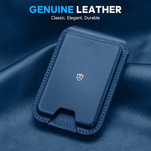 SHIELDON Genuine Leather Magnetic Wallet Stand for MagSafe, Royal Blue | Strong Magnetic, Card Holder, Kickstand, Angle Adjustment, Rfid Blocking, for iPhone 17/16/15/14/13/12 Series & Magnet Case - color: Royal Blue