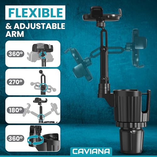 Phone Holder & Phone Mount for Car & Cup Holder Expander – 2-in-1 for Smartphones, Bottles, Tumblers & Coffee Mugs – Strong Clamp, Anti-Shake, 360° Rotation