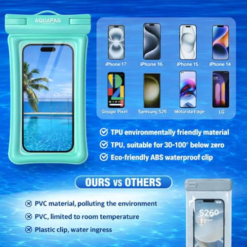 NEPHI IP68 Waterproof Phone Pouch 2 Pack-Up to 8.0"，Adjustable Neck Lanyard Floating Waterproof Phone Case for iPhone,Phone Dry Bags for Vacation Beach Pool Travel Essentials (Aqua Green 2 Pack) - color: Aqua Green 2 pack