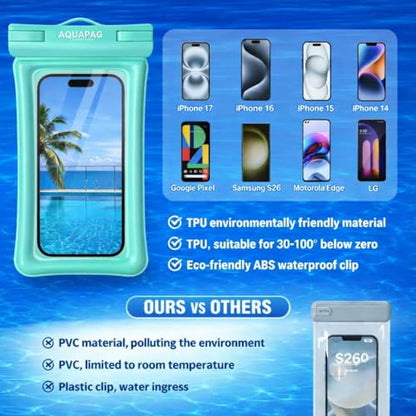 NEPHI IP68 Waterproof Phone Pouch 2 Pack-Up to 8.0"，Adjustable Neck Lanyard Floating Waterproof Phone Case for iPhone,Phone Dry Bags for Vacation Beach Pool Travel Essentials (Aqua Green 2 Pack) - color: Aqua Green 2 pack