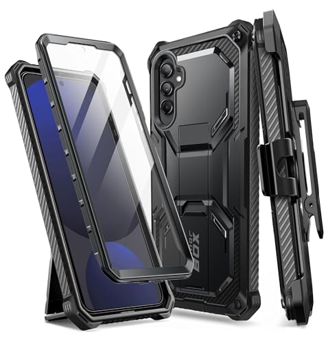 i-Blason Armorbox for Samsung Galaxy S24 FE Case with Stand & Belt-Clip [Built-in Screen Protector] [Military Protection] Full-Body Rugged Bumper Shockproof Phone Case with Kickstand (Black)