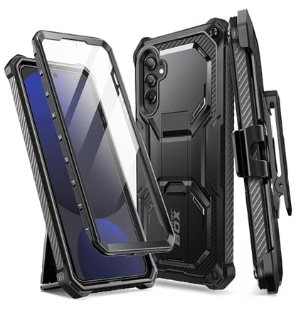 i-Blason Armorbox for Samsung Galaxy S24 FE Case with Stand & Belt-Clip [Built-in Screen Protector] [Military Protection] Full-Body Rugged Bumper Shockproof Phone Case with Kickstand (Black)