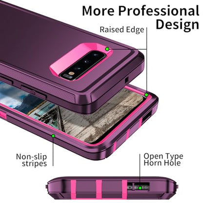 for Galaxy S10 Case,[Without Screen Protector] Heavy Duty Shockproof Dust/Drop Poof 3 Layers Full Bady Protection Rugged Cover for Galaxy S10,Purple/Rose red - color: Purple/Rose red