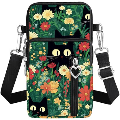 BIAOTIE Lightweight Small Crossbody bags Cell Phone Purses Travel Pouch Shoulder Bag for Women - color: Black-cat