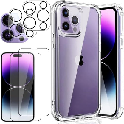 5 in 1 Clear Case for iPhone 14 Plus 6.7", with 2-Pack Screen Protector and Camera Lens Protector, Non-Yellowing Shockproof Bumper Phone Cover, Full Coverage Tempered Glass Film - size: FOR iPhone 14 Plus