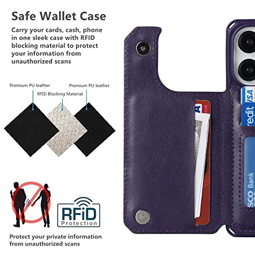 iCoverCase Compatible with iPhone 14 Pro Wallet Phone Case with Card Holder for Women, RFID Blocking Embossed PU Leather Wrist Strap Case 6.1 Inch (Macaron Dark Purple) - color: P-Dark Purple