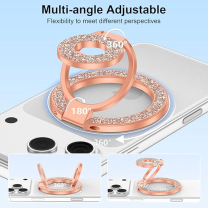 Magnetic Phone Ring Holder Stand for MagSafe Grip, Double Sided Adjustable - color: Rose Gold
