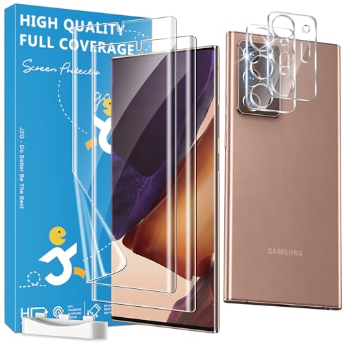 JZG 2 Pack Screen Protectors for Samsung Galaxy Note 20 Ultra with 2 Pack Camera Lens Protectors, Flexible Film, Ultrasonic Fingerprint Compatible, Full Coverage, No Edge Lifting
