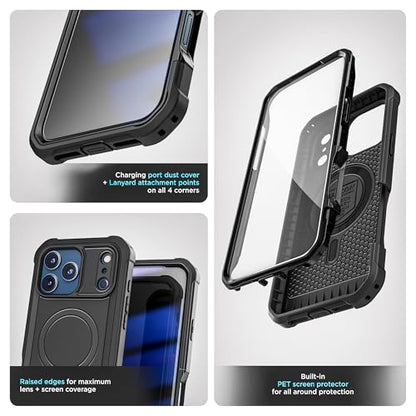 Encased Rugged Case for iPhone 17 Pro Max with Belt Clip and Built-in Screen Protector (Falcon Series) Full-Body Cover with Phone Holster, Compatible with MagSafe (Black) - size: iPhone 17 Pro Max