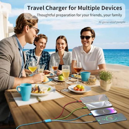 4 in 2 Multi Charging Cable, USBA/C Universal Charging Cords 1 Pack 5FT - color: Red&Green&Blue&White