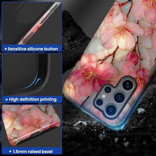 Compatible with Samsung Galaxy S26 Ultra Case,Glossy Case All-Round Protection Shockproof Anti-Scratches TPU Cover,Cases for Man Woman-Blossoms Pink Flower Stained Glass - color: Blossoms Pink Flower Stained Glass, size: Galaxy S26 Ultra