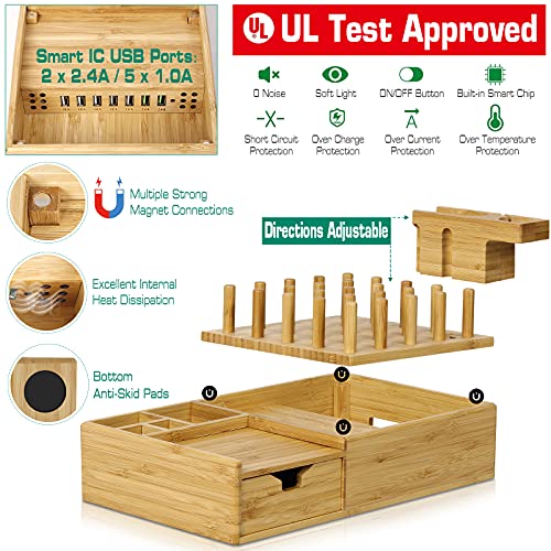 Darfoo Bamboo Charging Station for Multiple Devices with Drawer