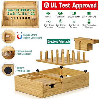 Darfoo Bamboo Charging Station for Multiple Devices with Drawer