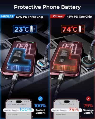 MRGLAS [2-Pack] 125W USB C Car Charger, USB C Car Adapter Fast Charging - color: Black