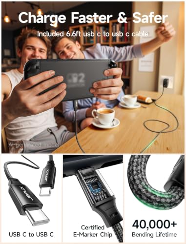 JSAUX 65W GaN USB C Charger for Switch 2, EU/UK Plug, 6.6FT Cable, Black - color: Black