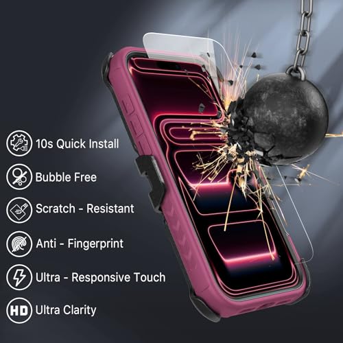 M MYBAT PRO for iPhone 17 Pro Case with Belt Clip Holster,[Compatible with Magsafe] w/Screen Protector,Anti-Drop,Shockproof,w 360°Rotating Kickstand,Heavy Duty Protection (Plum) - color: Plum