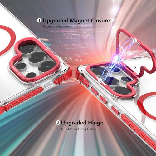 Nvollnoe for Samsung S25 Ultra Case Compatible with MagSafe Military Grade Shockproof Heavy Duty Protective Adjustable Kickstand Ultra Clear Magnetic Phone Case for Samsung S25 Ultra(Red) - color: Clear-Red