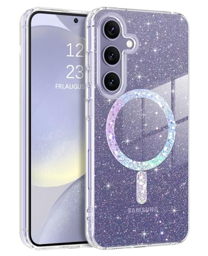 BENTOBEN for Samsung Galaxy S24 Case Clear Glitter, Galaxy S24 Magnetic Phone Case [Compatible with MagSafe] Shockproof S24 6.2-inch Cute Magnetic Cover for Women Girl, Shine Bling Clear Glitter - color: Clear, size: Samsung S24 6.2"