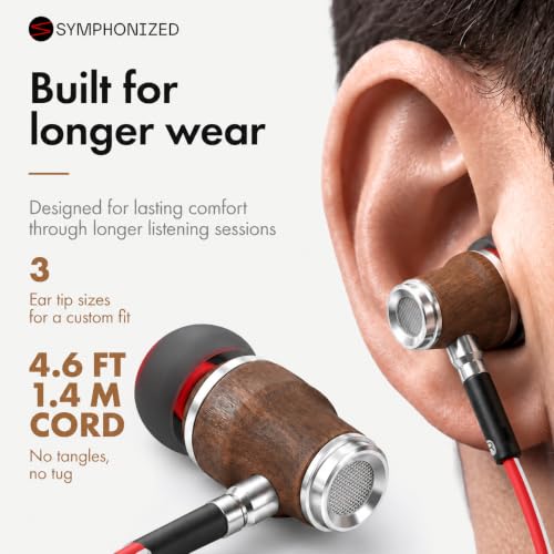 Symphonized Premium Wooden Wired Earbuds with Microphone (Aux 3.5mm Jack) - color: Red, style: 3.5mm Aux