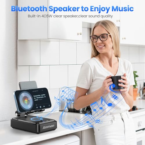 Jteman Cell Phone Stand with Bluetooth Speaker and Wireless Charger - color: Black