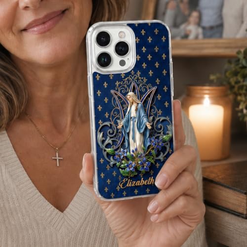 Virgin Mary Blue Lily Blessing - Personalized Clear Silicone Phone Case