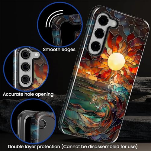 Case for Samsung Galaxy S23 Plus, 2 in 1 PC Hard Shell & Silicone Inner Bumper, AntiScratch Fullbody Cover Shockproof Slim Design Stained Glass Sun Waves - color: Stained Glass Sun Waves, size: Galaxy S23 Plus