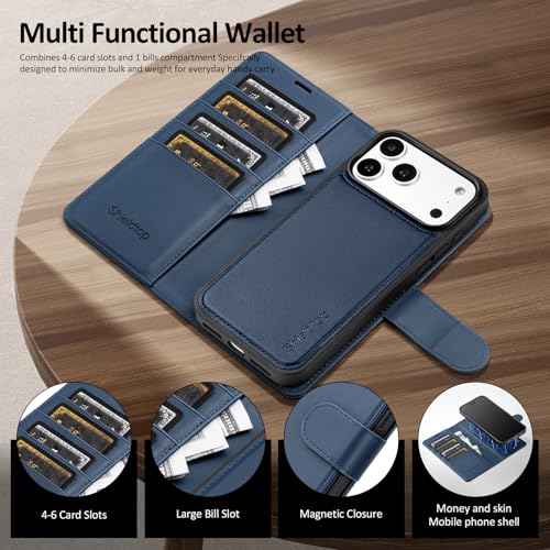 Shieldtop Compatible with MagSafe iPhone 17 Pro Wallet Case,Blue | 2 in 1 Detachable Magnetic,Credit Card Holder Slots,RFID Blocking,PU Leather,Kickstand,Flip Folio Phone Cover for Men & Women - color: Blue, size: iPhone 17 Pro - 6.3"