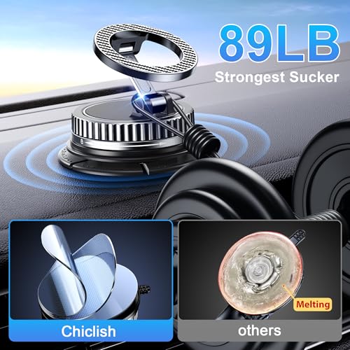 Car Phone Holder for Magsafe [2026 89+LBS Suction & 3700gf Magnetic] 360° Adjustable Cell Phone Mount, Phone Holders for Your Car Dashboard Windshield Camera for iPhone 17-12