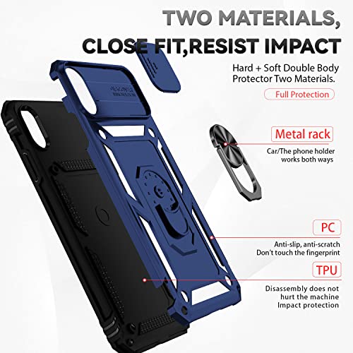 for iPhone XS Max Case with Camera Lens Cover HD Screen Protector, Dual Layer Military Grade Drop Protection Magnetic Ring Holder Kickstand Protective Phone Case for iPhone XS Max 6.5 inch (Navy Blue) - color: Navy Blue with camera cover Military-Grade 2n