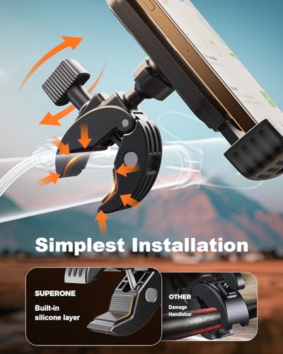 SUPERONE Motorcycle Bike Phone Mount, Bicycle Handlebar Phone Holder Clamp - color: Black