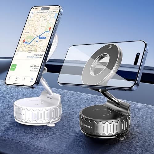 Car Phone Holder, 360° Adjustable Vacuum Suction Cup Vehicle Cell Phone Mount, Foldable Portable Hands Free Automotive Smartphone Holder, Universal Fit (White) - color: White