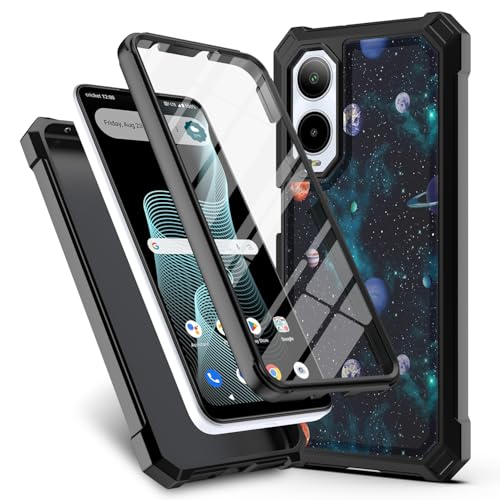 for Cricket Debut S3 Phone Case (U572AC)/AT&T Vista 2 (U572AA) w/[Built-in Screen Protector] Dual Layer Shockproof[Military-Grade][Full-Body]Protective Cover For Teen Women Man Space Star Moon Planet - color: BLD IN PLANET